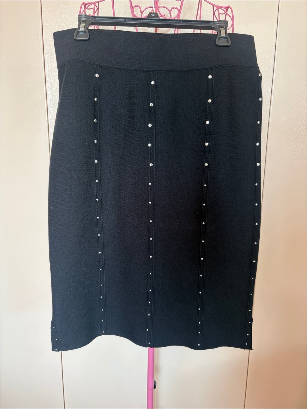 Thalia Sodi Black Studded Pencil Skirt